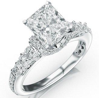 1.85 Carat Princess Cut Designer Four Prong Round Diamond Engagement Ring (I-J Color, I2 Clarity)