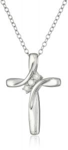 Women's Sterling Silver Diamond Three-Stone Cross Pendant Necklace (1/10 cttw, I-J Color, I2-I3 Clarity), 18
