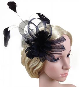 Mesh and Feather Fascinator Headwear on a Clip and Brooch