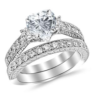 1.74 Carat Classic Channel Set Wedding Set Bridal Band & Diamond Engagement Ring with a 0.71 Carat Heart Cut G Color SI2 Clarity Center Stone