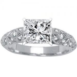 1.51 Carat Princess Cut / Shape GIA Certified 14K White Gold Vintage Style Channel Set Filigree Diamond Engagement Ring ( E Color , VVS2 Clarity )
