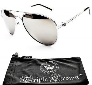 T01 T-crown Aviator Metal Mirrored Sunglasses with Pouch