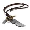 Men's Alloy Genuine Leather Pendant Necklace Silver Gold Brown Cross Angel Wing Vintage Adjustable 16~26 Inch Chain (with Gift Bag)