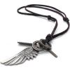 KONOV Jewelry Mens Vintage Angel Wing Cross Pendant Brown Leather Cord Necklace Chain, Silver