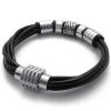 KONOV Jewelry Black Leather Biker Mens Bracelet Magnetic Stainless Steel Clasp - 8