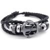 KONOV Jewelry Mens Womens Leather Bracelet, Vintage Anchor Charm Bangle, Fit 7-9 inch, Black Silver