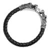 Leather Mens Bracelet 8 1/2 Inches with Locking Stainless Steel Dragon Head Clasp, Black Silver