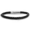 Oxford Ivy Braided Black Leather Mens Bracelet 6 mm 8 1/2 inches with Locking Stainless Steel Clasp