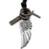KONOV Jewelry Mens Vintage Angel Wing Cross Pendant Brown Leather Cord Necklace Chain, Silver