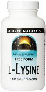 Thực phẩm dinh dưỡng Source Naturals L-Lysine, Free Form, 1000mg, 100 Tablets (Pack of 3)
