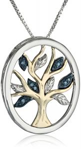 Dây chuyền XPY Sterling Silver and 14k Yellow Gold Diamond Tree of Life Pendant Necklace (0.04 cttw, I-J Color, I2-I3 Clarity), 18