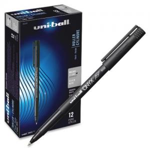 Onyx Stick Roller Ball Pens, Micro Point, Black Ink, Pack of 12