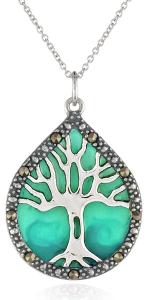 Dây chuyền Sterling Silver Marcasite Epoxy Tree of Life Pendant Necklace, 18
