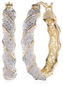Khuyên tai 18k Yellow Gold-Plated Two-Tone Diamond Accent Twisted Hoop Earrings