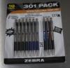 Zebra F-301 Ball Point Pens Black Blue Ink .07mm Fine Point 10 Pack