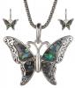 Bộ trang sức Green Abalone Shell Butterfly Pendant with Popcorn Chain Necklace with Matching Earrings by Jewelry Nexus