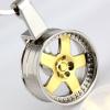 Maycom® Creative Auto Parts Models Spinning Metallic Wheel Rim Keychain Key Chain Ring Keyring Keyfob (Golden)