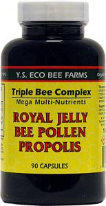 Thực phẩm dinh dưỡng YS Organic Triple Bee Complex Royal Jelly Bee Pollen Propolis -- 90 Capsules