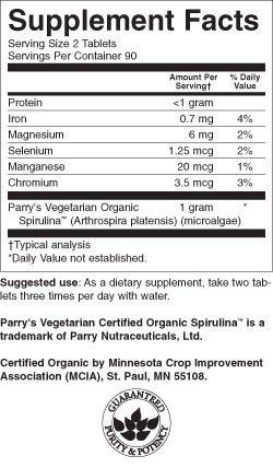 Thực phẩm dinh dưỡng 100% Certified Organic Spirulina 500 mg 180 Tabs