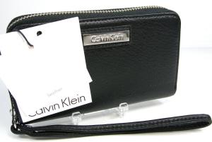 Ví Calvin Klein Logo Wristlet Phone Case Hand Bag Purse Genuine Leather Black