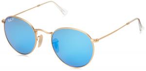 Kính mắt Ray-Ban Unisex Adult Round Metal Sunglasses in Matte Gold Blue Polarised Mirror RB3447 112/4L 50