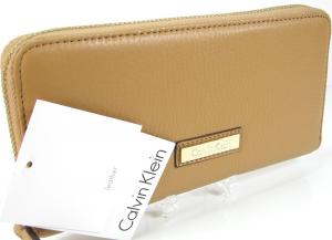Ví Calvin Klein Logo Large Zip Around Wallet Purse Hand Bag Camel Tan Clutch