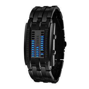 Đồng hồ Soleasy LED Electronic Men Women Stainless Steel Blue Displayer Sports Wristwatch-Black WTH0740