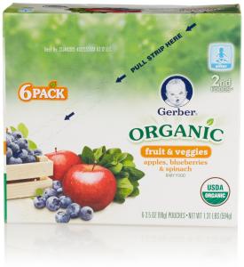 Thực phẩm dinh dưỡng Gerber 2nd Foods Organic, Apples, Blueberries and Spinach (6 Count, 3.5 Oz Each)