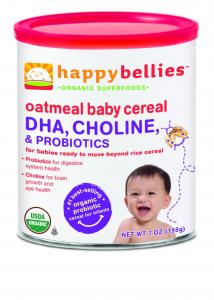 Thực phẩm dinh dưỡng Happy Bellies Organic Baby Cereal with DHA, Choline & Probiotics, Oatmeal, 7-Ounce Canisters (Pack of 6)