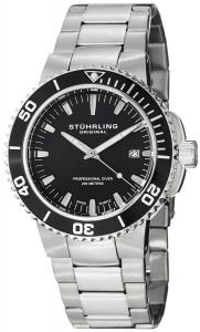 Đồng hồ Stuhrling Original Men's 749.02 Aquadiver Regatta Corvet Swiss Quartz Professional Diver Black Dial Stainless Steel Bracelet Watch