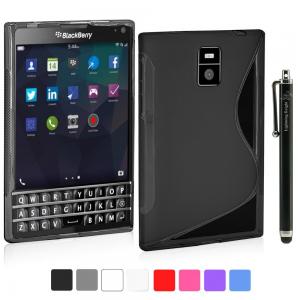 Ốp điện thoại LK Blackberry Passport Case - S Shape Slim TPU Gel Rubber Soft Skin Case Cover for Blackberry Passport Q30 + Stylus Pen (Black)
