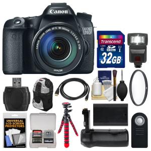 Máy ảnh Canon EOS 70D Digital SLR Camera & EF-S 18-135mm IS STM Lens with 32GB Card + Backpack + Flash + Battery + Grip + Tripod + Kit