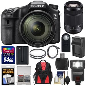 Máy ảnh Sony Alpha A77 II Wi-Fi Digital SLR Camera & 16-50mm Lens with 55-300mm Lens + 64GB Card + Battery + Charger + Backpack + Flash + Kit