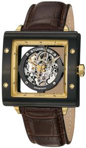 Đồng hồ Stuhrling Original Men's 337.33C51 Leisure Zeppelin Square Automatic Skeleton Brown Leather Strap Watch