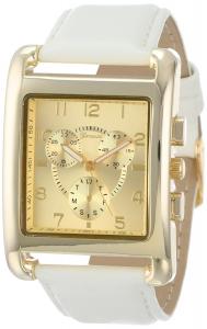 Đồng hồ Geneva Women's 2377-G-GEN Gold-Tone and White Faux Leather Square Oversized Boyfriend Watch
