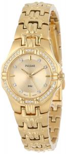Đồng hồ Đồng hồ Pulsar Women's PTC390 Crystal Accented Gold-Tone Stainless Steel Watch