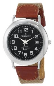 Đồng hồ Peugeot Unisex 484TN Unisex Black Dial Leather and Canvas Strap Watch