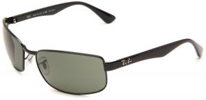 Kính mắt Ray-Ban Men's 0RB3478 002/58 Polarized Rectangle Sunglasses,Black Frame/Green Lens,63 mm