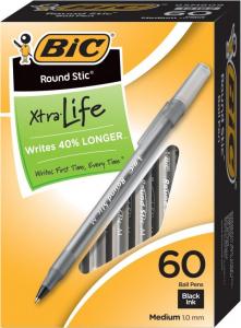 Bút BIC Round Stic Xtra Life Ball Pen, Medium Point (1.0 mm), Black, 60-Count (GSM609)