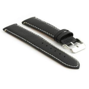 Quai đồng hồ StrapsCo Black Pebbled Leather Watch Strap with White Contour Stitching size 22mm