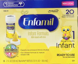 Sữa Enfamil Infant Formula Milk-Based with Iron, Nursette Bottles, 2 Ounce 6 Count (Pack of 8) (Packaging May Vary)