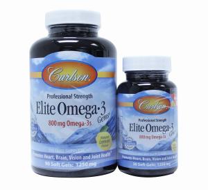 Thực phẩm dinh dưỡng Carlson Labs Elite Omega-3 Gems Fish Oil Soft Gels, Natural Lemon Flavor, 120 Count