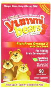Thực phẩm dinh dưỡng Yummi Bears Fish Free Omega 3 with Chia Seed, 90-Count Gummy Bears for Children