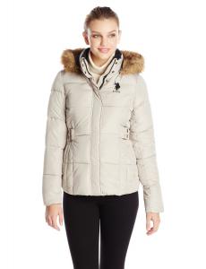 U.S. Polo Assn. Women's Hooded Puffer Jacket with Elastic-Waist Tabs