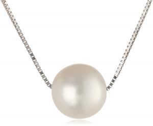 14k White Gold and Freshwater Cultured Pearl Pendant Necklace (8mm), 18"