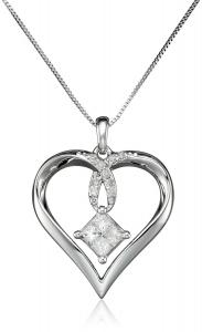 10k White Gold Love in Heart Diamond Pendant Necklace (1/4 cttw, H-I Color, I2-I3 Clarity), 18"