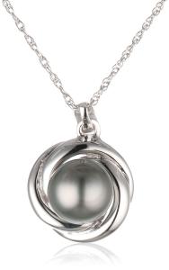 Sterling Silver 8-8.5mm Tahitian Cultured Black Pearl Love Knot Pendant Necklace, 18"