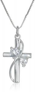 Sterling Silver Cubic Zirconia "Faith Hope Love" Cross Pendant Necklace, 18"