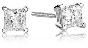 IGI-Certified Platinum Princess-Cut Four-Prong Diamond Stud Earrings (1 cttw, G-H Color, VS2 Clarity)