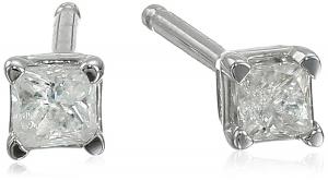 10k Gold Princess-Cut Diamond Stud Earrings (1/10 cttw, K Color, I2-I3 Clarity)